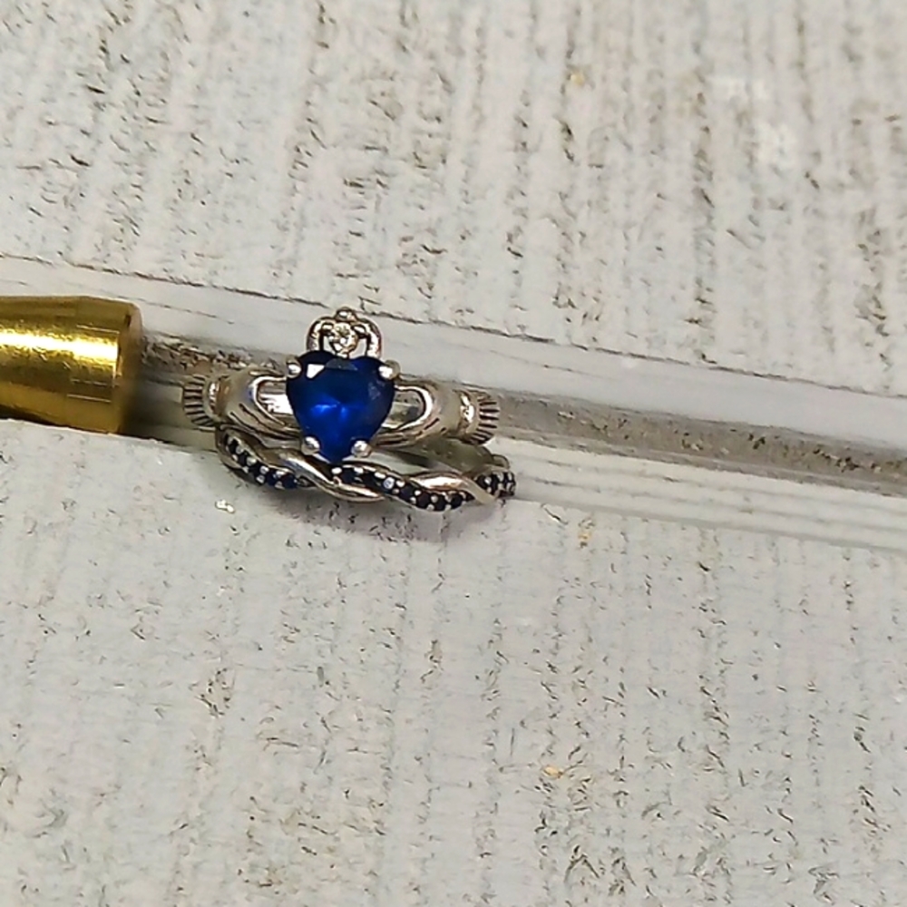 Silver and Blue Heart Stone Rings